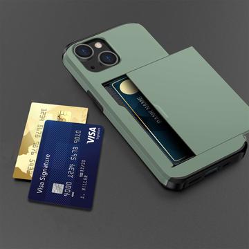 iPhone 14 Hybrid Cover med Glidende Kortslot - Army Grøn