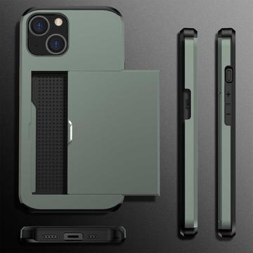 iPhone 14 Hybrid Cover med Glidende Kortslot - Army Grøn