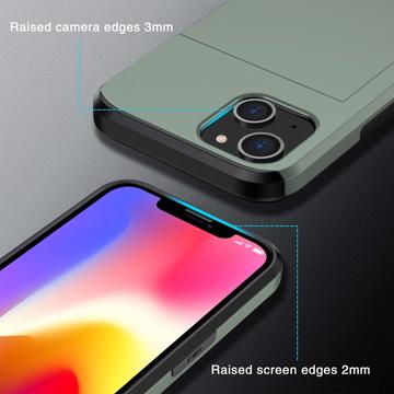 iPhone 14 Hybrid Cover med Glidende Kortslot - Army Grøn