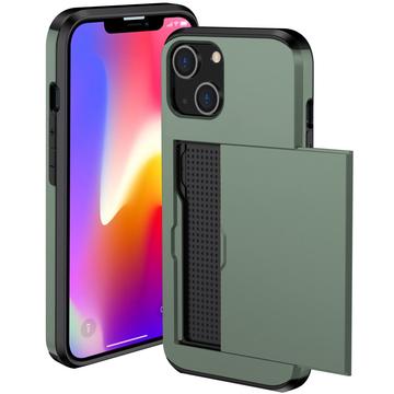 iPhone 14 Hybrid Cover med Glidende Kortslot - Army Grøn