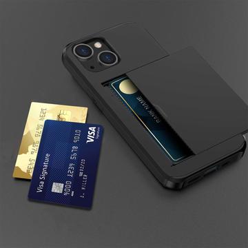 iPhone 14 Hybrid Cover med Glidende Kortslot - Sort