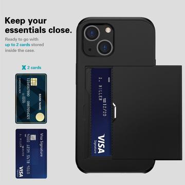 iPhone 14 Hybrid Cover med Glidende Kortslot - Sort