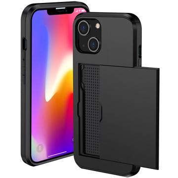 iPhone 14 Hybrid Cover med Glidende Kortslot - Sort
