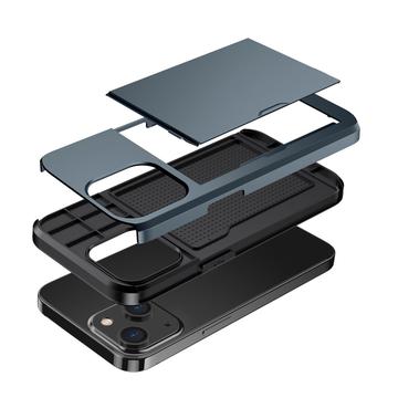iPhone 14 Hybrid Cover med Glidende Kortslot - Mørkeblå