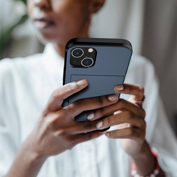 iPhone 14 Hybrid Cover med Glidende Kortslot - Mørkeblå