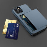 iPhone 14 Hybrid Cover med Glidende Kortslot - Mørkeblå