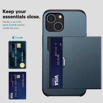 iPhone 14 Hybrid Cover med Glidende Kortslot - Mørkeblå