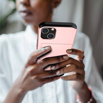 iPhone 14 Hybrid Cover med Glidende Kortslot - Rødguld