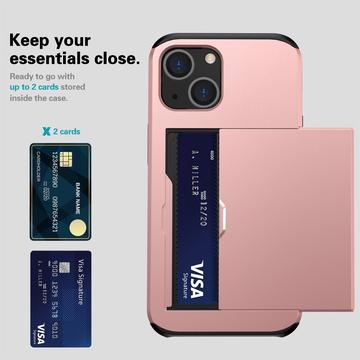 iPhone 14 Hybrid Cover med Glidende Kortslot - Rødguld