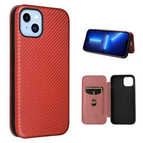 iPhone 14 Plus Flip Cover - Karbonfiber - Brun