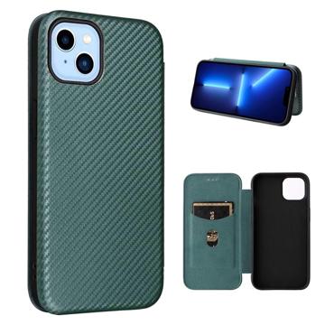 iPhone 14 Plus Flip Cover - Karbonfiber - Grøn