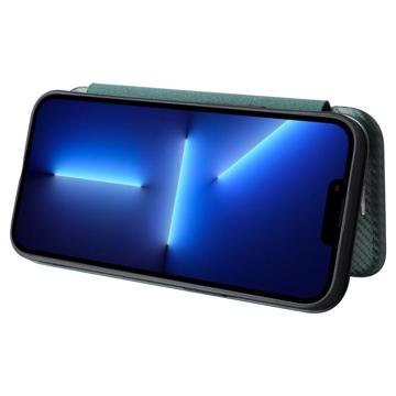 iPhone 14 Plus Flip Cover - Karbonfiber - Grøn