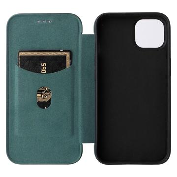 iPhone 14 Plus Flip Cover - Karbonfiber - Grøn