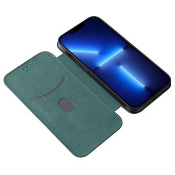 iPhone 14 Plus Flip Cover - Karbonfiber - Grøn