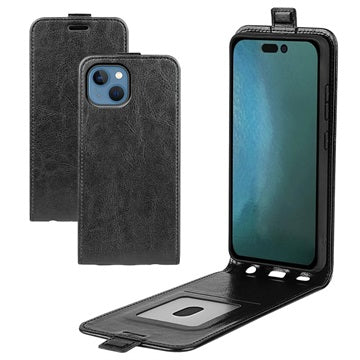 iPhone 14 Plus Vertikal Flip Taske med Kortholder - Sort