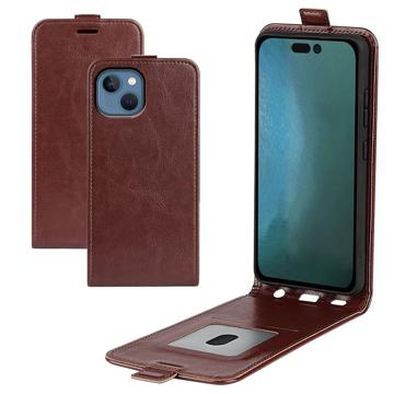 iPhone 14 Plus Vertikal Flip Taske med Kortholder - Brun