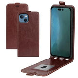 iPhone 14 Plus Vertikal Flip Taske med Kortholder - Brun