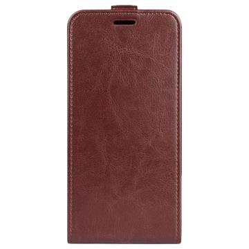 iPhone 14 Plus Vertikal Flip Taske med Kortholder - Brun