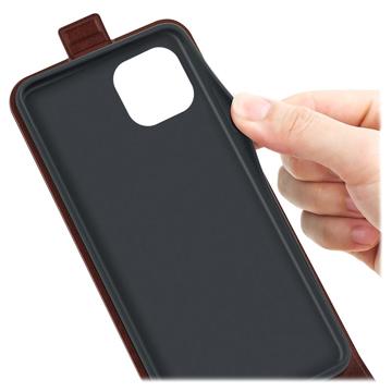 iPhone 14 Plus Vertikal Flip Taske med Kortholder - Brun
