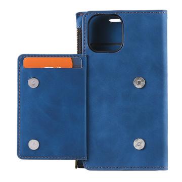 iPhone 14 Plus Saii Lynlås Pung Taske med Rem - Blå