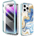 iPhone 14 Pro Ahastyle WE13 360 Beskyttelse Hybrid Cover - blå marmor