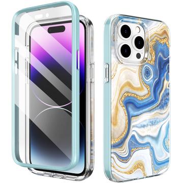 iPhone 14 Pro Ahastyle WE13 360 Beskyttelse Hybrid Cover - blå marmor