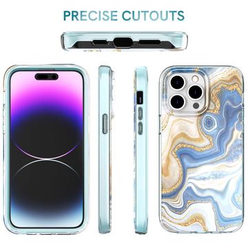 iPhone 14 Pro Ahastyle WE13 360 Beskyttelse Hybrid Cover - blå marmor