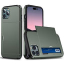iPhone 14 Pro Hybrid Cover med Glidende Kortslot - Army Grøn