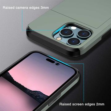iPhone 14 Pro Hybrid Cover med Glidende Kortslot - Army Grøn