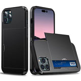 iPhone 14 Pro Hybrid Cover med Glidende Kortslot - Sort