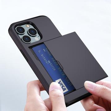 iPhone 14 Pro Hybrid Cover med Glidende Kortslot - Sort