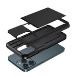 iPhone 14 Pro Hybrid Cover med Glidende Kortslot - Sort