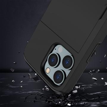 iPhone 14 Pro Hybrid Cover med Glidende Kortslot - Sort