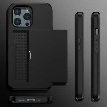 iPhone 14 Pro Hybrid Cover med Glidende Kortslot - Sort