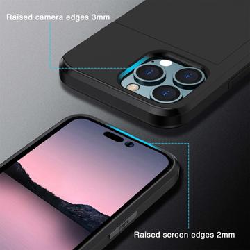 iPhone 14 Pro Hybrid Cover med Glidende Kortslot - Sort