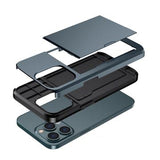 iPhone 14 Pro Hybrid Cover med Glidende Kortslot - Mørkeblå