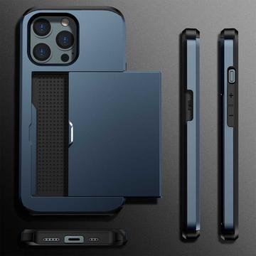 iPhone 14 Pro Hybrid Cover med Glidende Kortslot - Mørkeblå