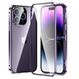 iPhone 14 Pro Magnetisk Cover med Hærdet Glas - Lilla