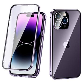 iPhone 14 Pro Magnetisk Cover med Hærdet Glas - Lilla