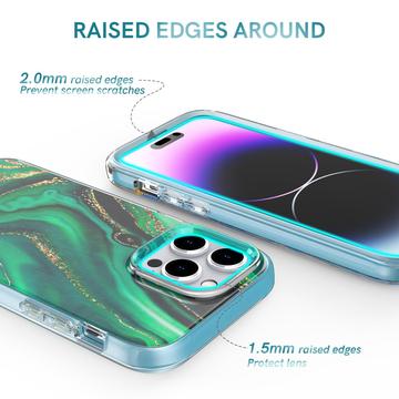 iPhone 14 Pro Max Ahastyle WE13 360 Beskyttelse Hybrid Cover - Grøn marmor