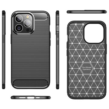 iPhone 14 Pro Max Børstet TPU Cover - Karbonfiber - Sort