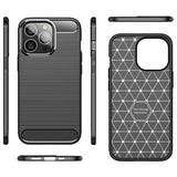 iPhone 14 Pro Max Børstet TPU Cover - Karbonfiber - Sort