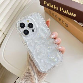 iPhone 14 Pro Max TPU-cover med sommerfugle og perler - gennemsigtigt