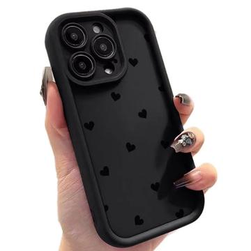 iPhone 14 Pro Max stødsikkert TPU-cover med hjertemønster og forhøjede kanter - sort