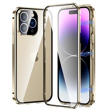 iPhone 14 Pro Max Magnetisk Cover med Hærdet Glas - Guld