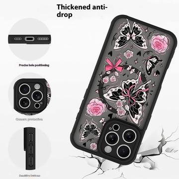 iPhone 14 Pro Max Stilfuldt beskyttende magnetisk cover - sommerfugle / roser
