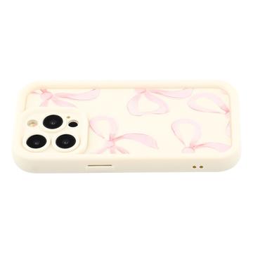 iPhone 14 Pro Max Stilfuldt stødsikkert TPU cover med forhøjede kanter - hvid / stor sløjfe
