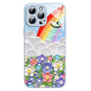 iPhone 14 Pro Smil og Regnbue Hybrid Cover - Blå