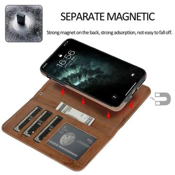 iPhone 14 Pro Vintage 2-i-1-pungetui med aftageligt låg - brun