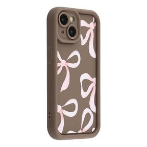 iPhone 14 Stilfuldt stødsikkert TPU cover med forhøjede kanter - Brun / Stor sløjfe